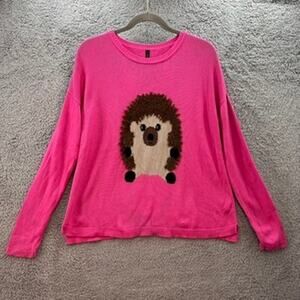 Eric & Lani XL Hot Pink Knit Sweater Hedgehog Cute Casual Warm Fun
